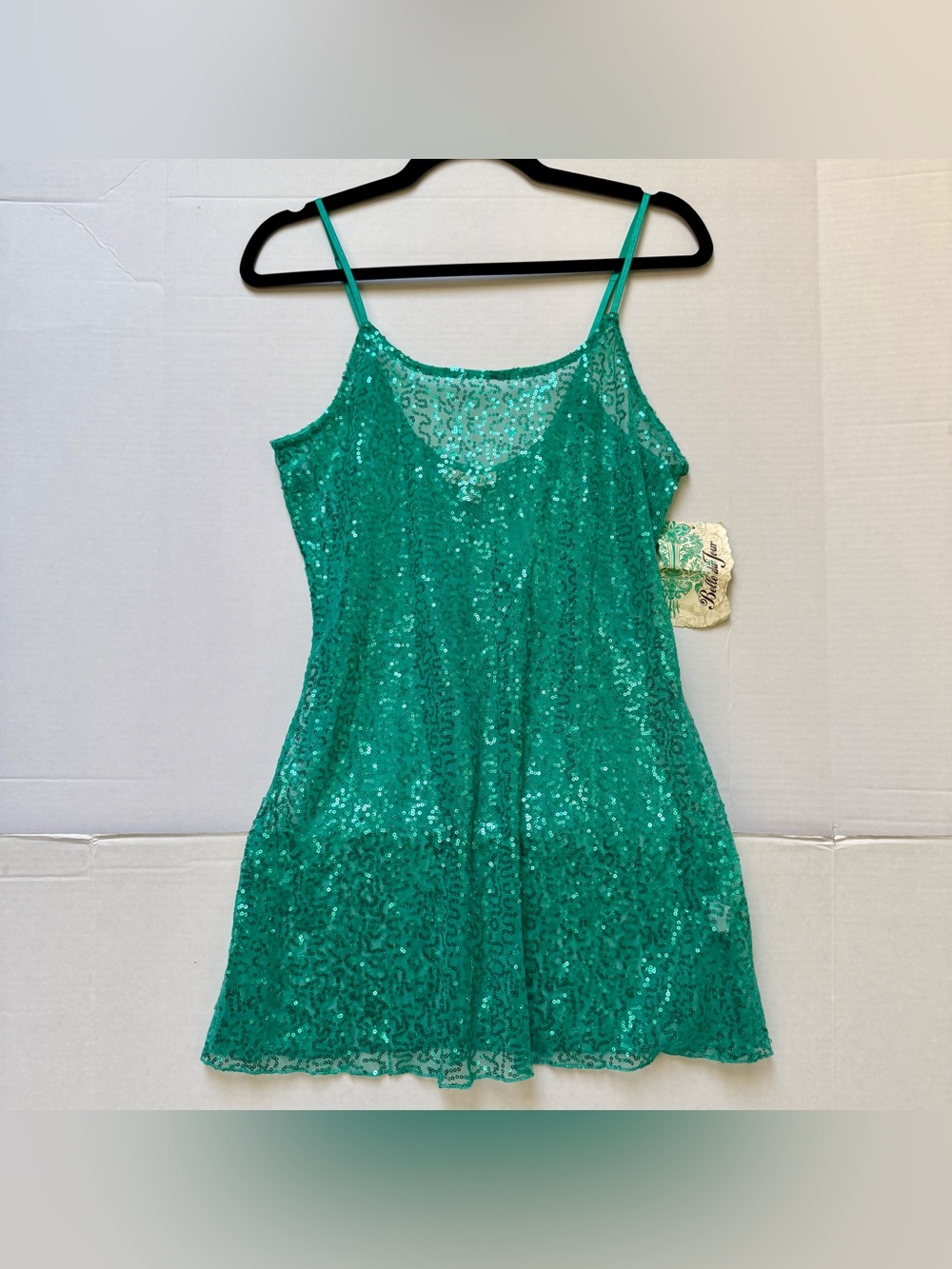 SEQUIN SLIP TURQUOISE GREEN SWIM COVERUP CLUBWEAR TUNIC SIZE JNRS  XL NWT